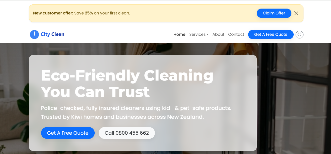 City Clean Services website design example by Webnith
